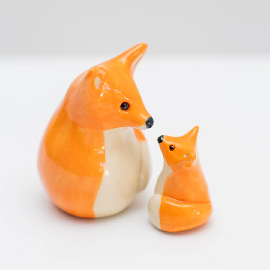 Small Ceramic Fox and Fox Cub Sculpture - sarahbrabbin