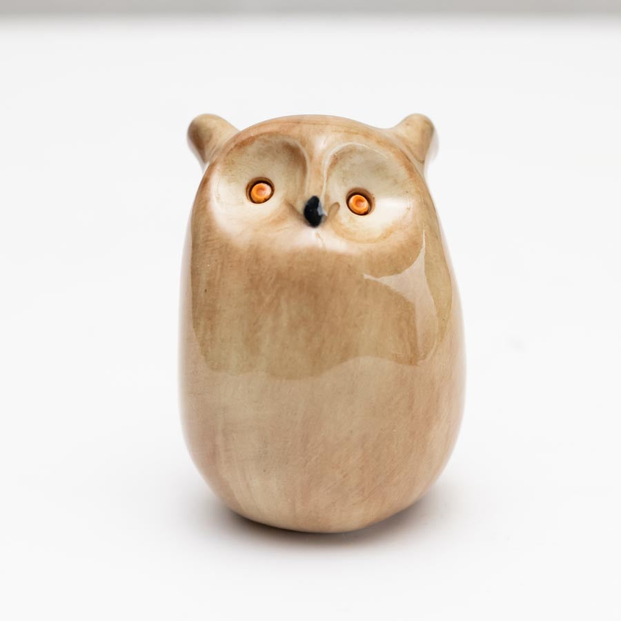 Small Ceramic Long Eared Owl Sculpture with orange eyes