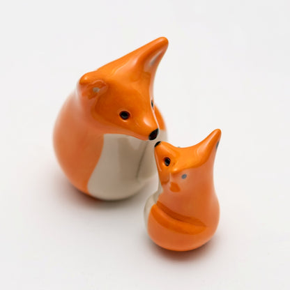 Small Ceramic Fox and Fox Cub Sculpture
