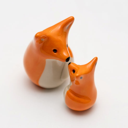 Small Ceramic Fox and Fox Cub Sculpture