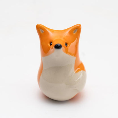 Curious Ceramic Fox Sculpture, orange and white with black nose and eyes