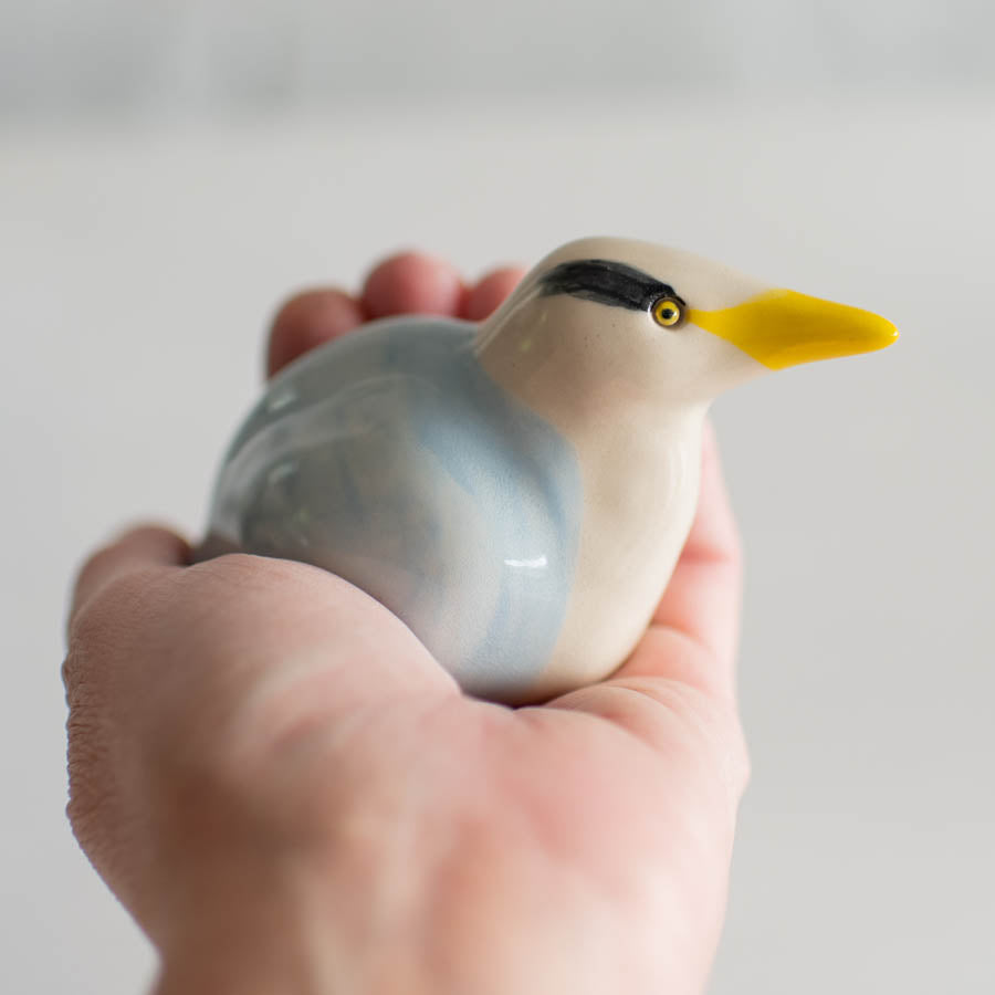 Small ceramic Heron Sculpture in a hand