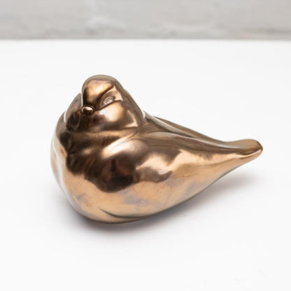 Medium Ceramic Gold Happy Pigeon Sculpture