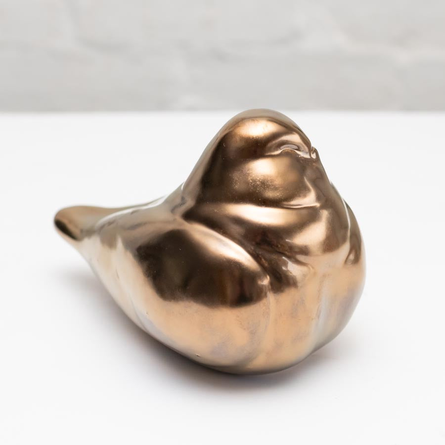 Medium Ceramic Gold Happy Pigeon Sculpture