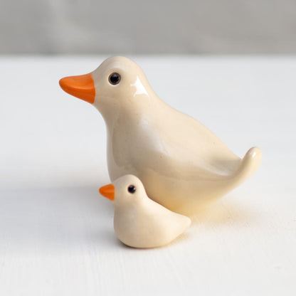Small Ceramic Duck and Duckling Sculpture - Original Wildlife Art