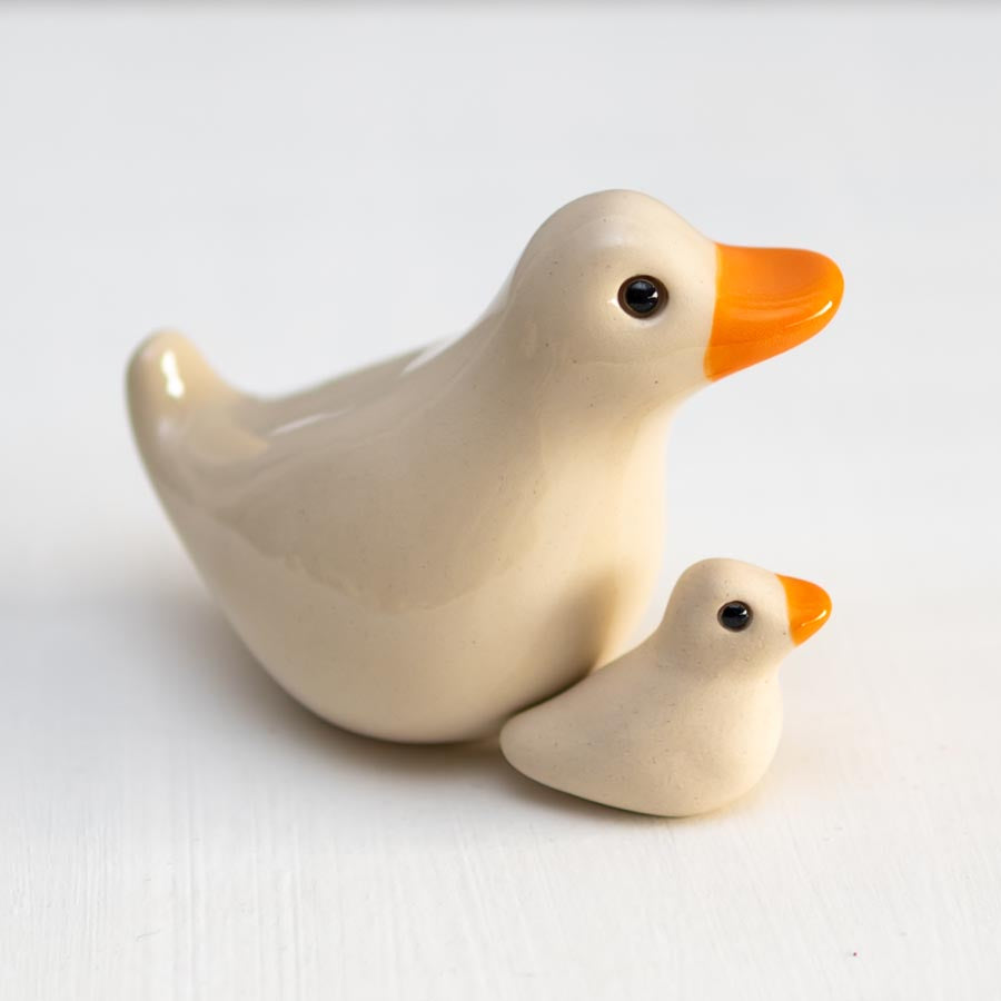 Small Ceramic Duck and Duckling Sculpture - Original Wildlife Art