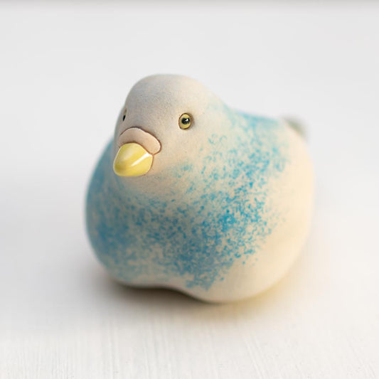 Ceramic Pigeon Sculpture, light blue and white with yellow beak