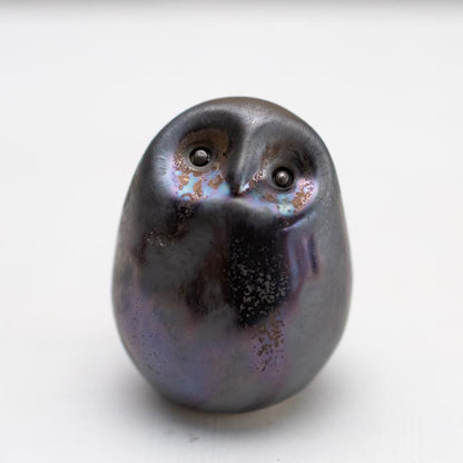 Metallic Glaze Small Ceramic Owl Sculpture