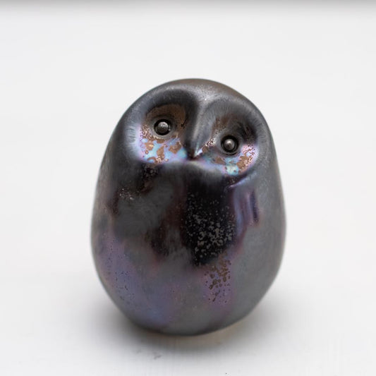 Metallic Glaze Small Ceramic Owl Sculpture