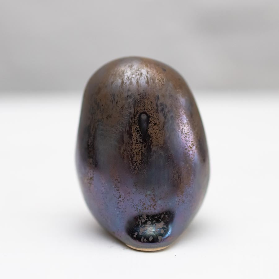 Metallic Glaze Small Ceramic Owl Sculpture