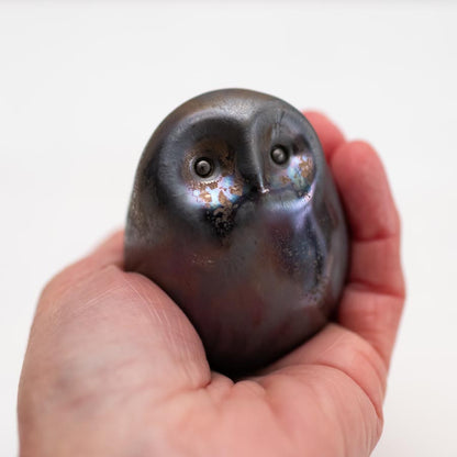 Metallic Glaze Small Ceramic Owl Sculpture