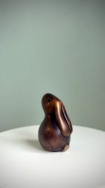 Small Foundry Cast Bronze Black Bunny Rabbit Sculpture