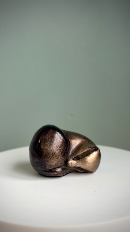 Small Foundry Cast Bronze Sleepy Badger Sculpture