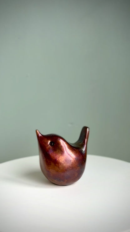 Small Foundry Cast Bronze Wren Sculpture - Chestnut Patina