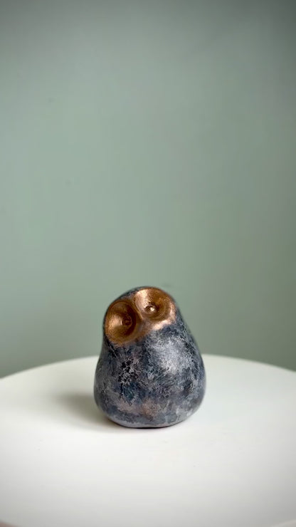 Small Foundry Cast Bronze Owl Sculpture - Pebble Grey Patina