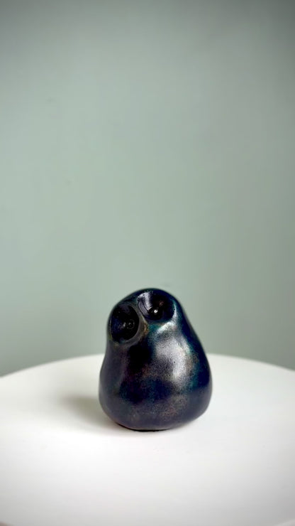 Small Foundry Cast Bronze Owl Sculpture - Deep Blue Patina