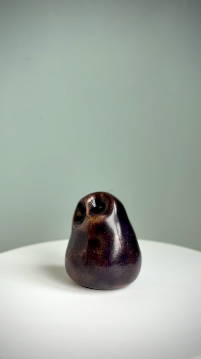 Small Foundry Cast Bronze Owl Sculpture - Black Patina