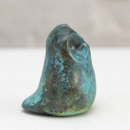 Small Foundry Cast Bronze Owl Sculpture in minty green