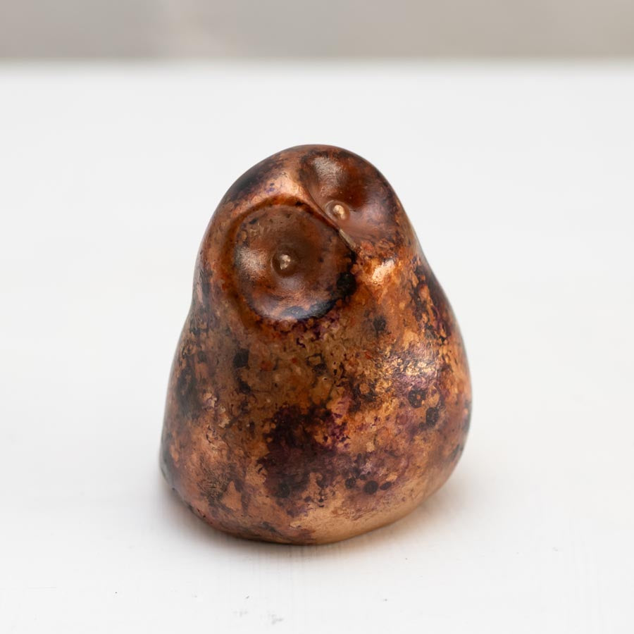 Small Foundry Cast Bronze Owl Sculpture in copper and purple