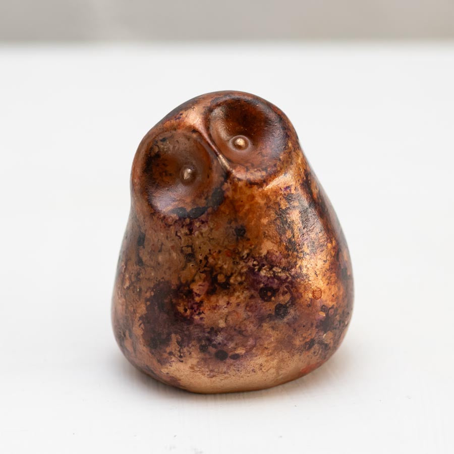 Small Foundry Cast Bronze Owl Sculpture in copper and purple