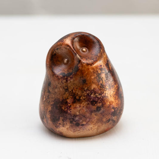 Small Foundry Cast Bronze Owl Sculpture - Copper and Purple