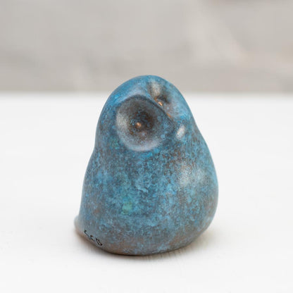 Small Foundry Cast Bronze Owl Sculpture in light blue