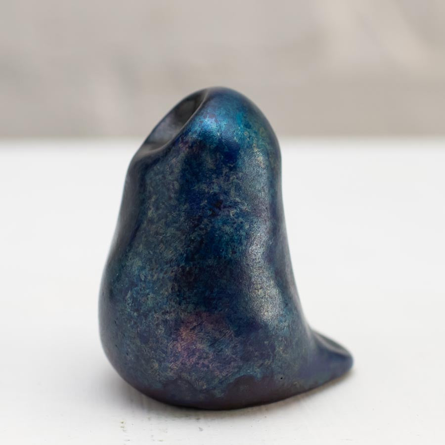 Small Foundry Cast Bronze Owl Sculpture in Midnight Blue, side view