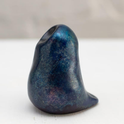 Small Foundry Cast Bronze Owl Sculpture in Midnight Blue, side view