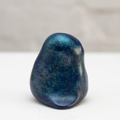 Small Foundry Cast Bronze Owl Sculpture in Midnight Blue, a smooth, dark blue, abstract owl shape